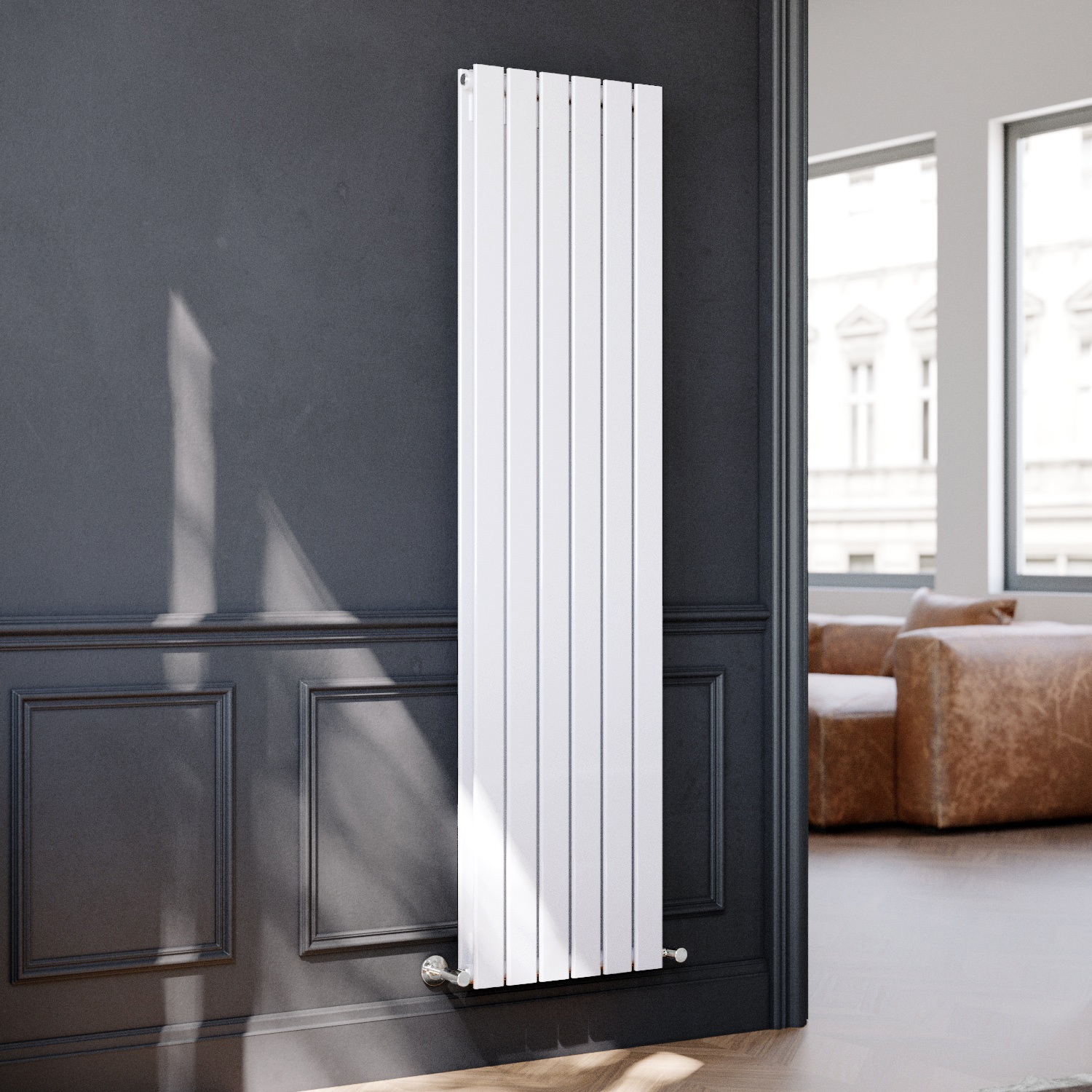 1800x452 Vertical Double Flat Panel White Radiator Designer Bathroom
